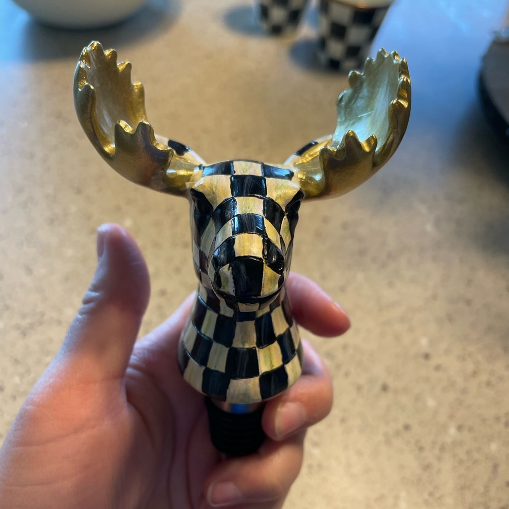 Mackenzie Childs Courtly Check Moose Wine stopper